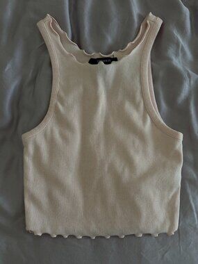 Forever 21 Lettuce Trim Crop Tank Top - Light Pink